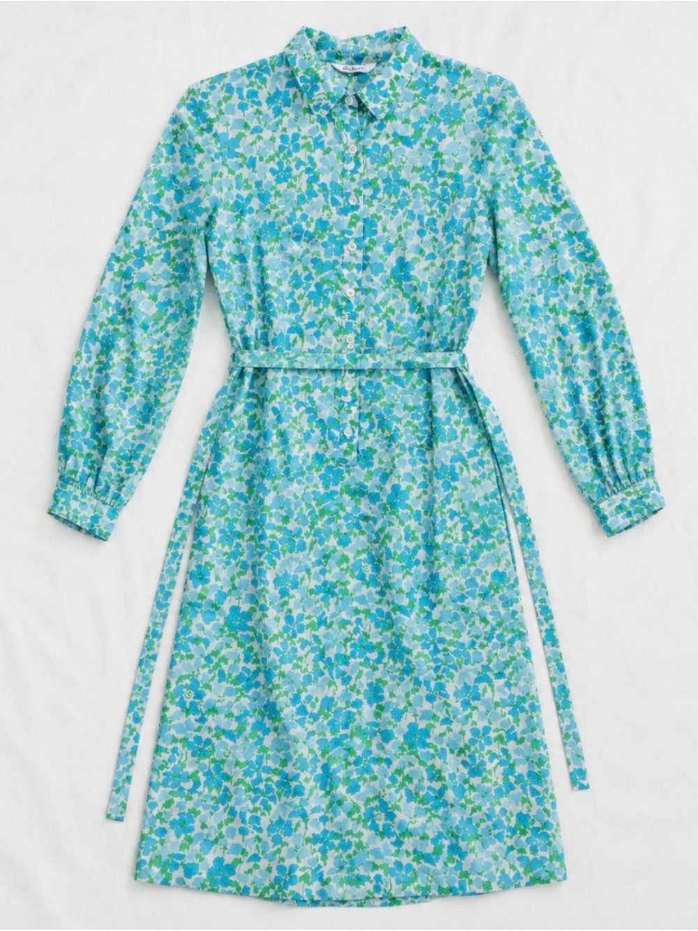 Tanner Vintage Blue Floral Midi Shirt Dress Womens 10 Medium